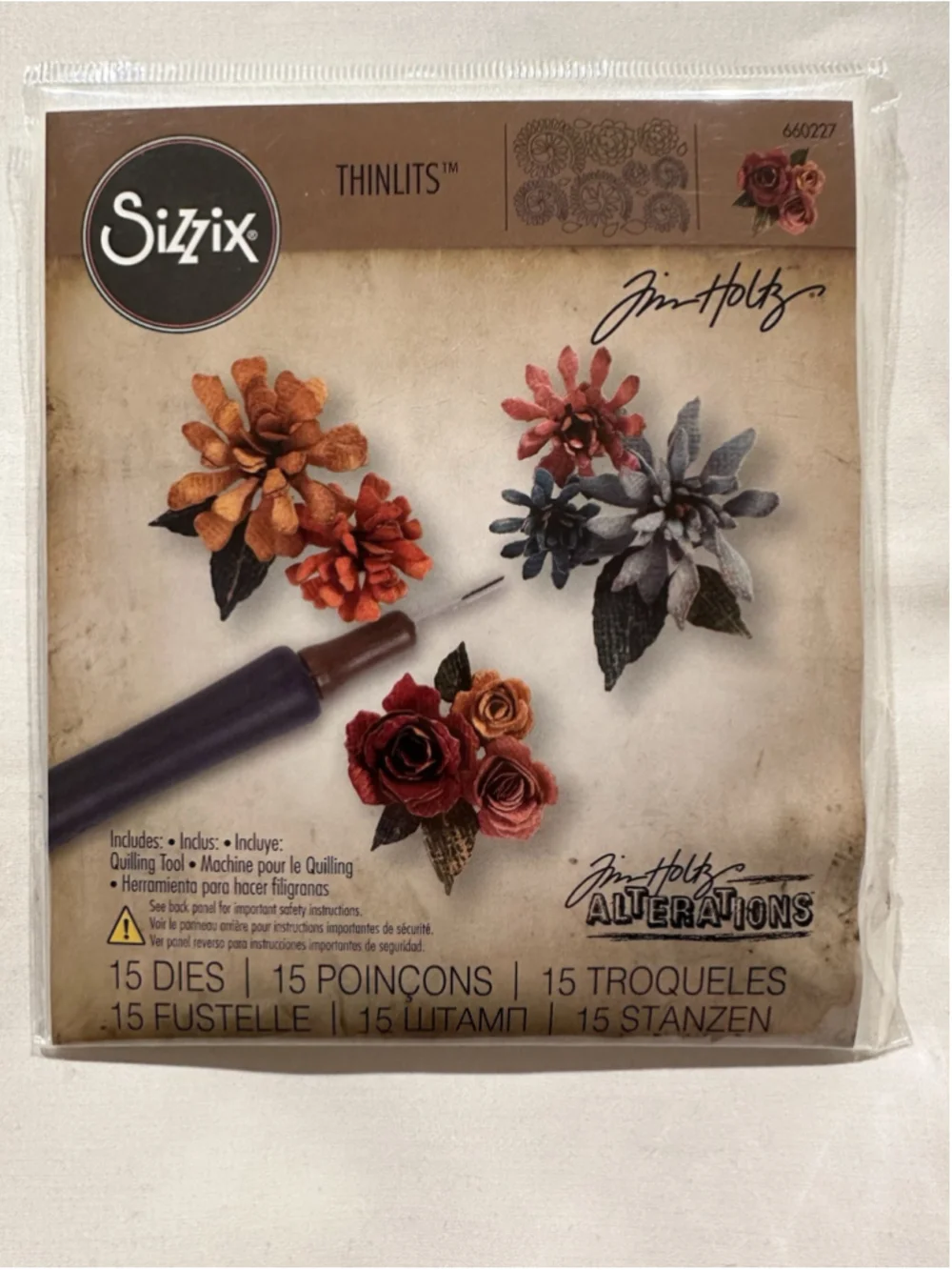 Rare Sizzix Tim Holtz Tiny Tattered Florals With Quilling Tool 660227
